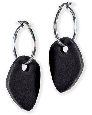By Chavelli Modern Art Drop Charm Hoop Earrings - Black