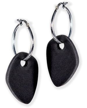 By Chavelli Modern Art Drop Charm Hoop Earrings - Black