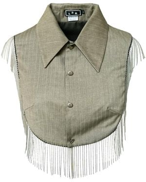 L2R THE LABEL Reversible Metallic Fringe Vest - Green