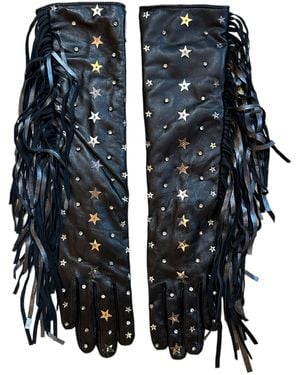 Any Old Iron Wild West Sequin & Fringe Leather Gloves - Black
