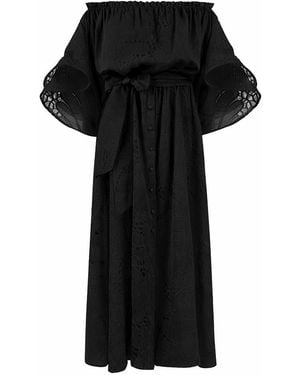 Lilamie Victoria Wavy Sleeves Ankle Length Resort Dress - Black