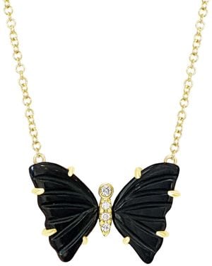 KAMARIA 14k Onyx Butterfly Necklace With Diamonds & Prongs - Black