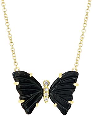 KAMARIA 14k Onyx Butterfly Necklace With Diamonds & Prongs - Black