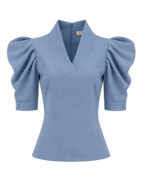 Julia Allert V-Neck Puff Sleeve Top - Blue