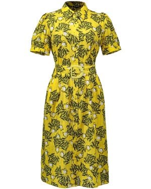 Smart and Joy Monochrome Print Midi Tea-Dress - Yellow