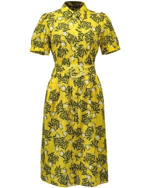 Smart and Joy Monochrome Print Midi Tea-Dress - Yellow