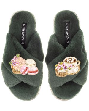 Laines London Classic Laines Slippers With Mother's Day Macaroon Brooches - Green