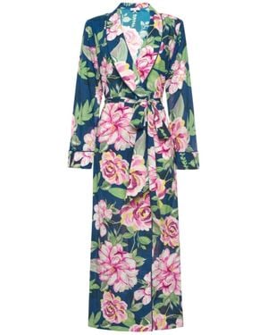 Kato Matador Peonies Cotton Robe - Blue