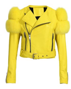 Hortons England Cropped Faux Fur Shoulder Jacket - Yellow