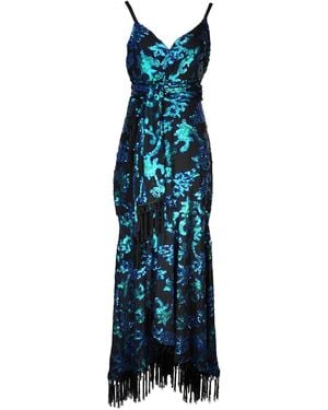 Jennafer Grace Absinthia Fringe Faux Wrap Dress - Blue