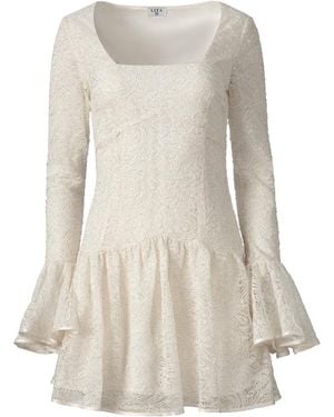 Lita Couture Lace Mini Dress With Ruffles - Natural