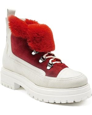 Beautiisoles by Robyn Shreiber Made in Italy Francy Leather & Faux Fur Comfortable Ankle Hiking Valentine Bootie - Red