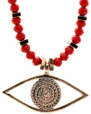 Ebru Jewelry Christmas Vibe Watchful Evil Eye Pendant Beaded Necklace - Red