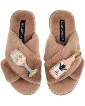Laines London Neutrals Classic Laines Slippers With Angelic Rose Wine Brooches - Brown