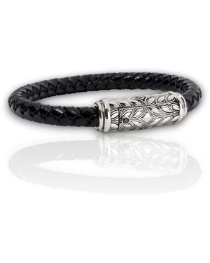Daneila Léon Sterling Leather Bracelet With Diamonds - Black