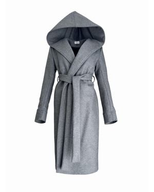 Adrenaline Fashion Long Wool Coat With Hood And Belt – Handmade Designer Winter Overcoat - Blue