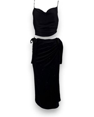 Monzlapur New York Satin Wrap Skirt & Tank Set With Crystals - Black