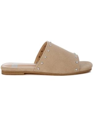 Rag & Co Neutrals Odalia Soft Suede Leather Studded Flats - Natural