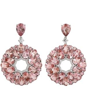 Artisan Pear Cut Pink Tourmaline & Pave Diamond In 14k White Gold Crystal Dangle Earrings