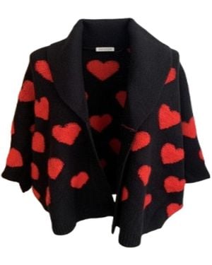 Saachi Heart Ribbed Knit & Cardigan - Red