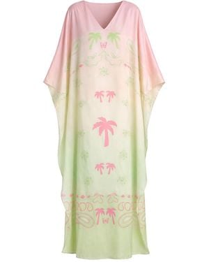 LOVEIST STORE Island Palm Print Silky Kaftan Abaya - Multicolour