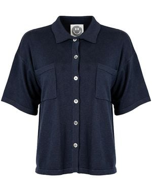 Zenzee Silk Cashmere Boyfriend Short Sleeve Polo Shirt - Blue
