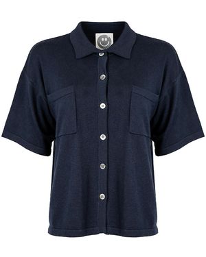 Zenzee Silk Cashmere Boyfriend Short Sleeve Polo Shirt - Blue