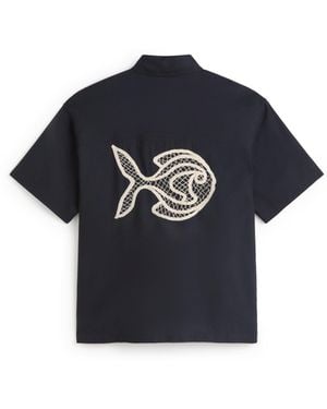 Thinking Mu Fish Kurtis Oversize Hand-Embroidered Shirt - Blue
