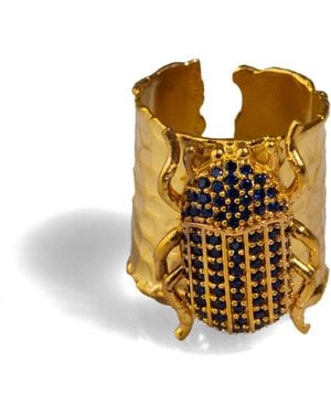 Ebru Jewelry Egyptian Symbol Scarab Beetle Sapphire & Chunky Ring - Metallic