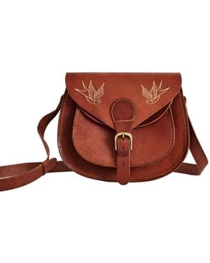 VIDA VIDA Vintage Full Grain Leather Saddle Bag With Hot-Stamped Swallows - Brown