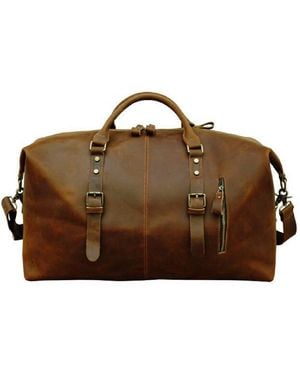 Touri Zip Detail Genuine Leather Holdall - Brown