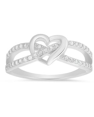 Kylie Harper Sterling Swirl Heart Diamond Cz Ring - Metallic