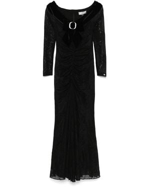 Nissa Bow-Detail Lace Midi Dress - Black