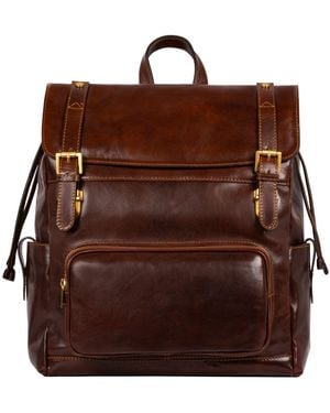 Time Resistance Leather Backpack - Brown