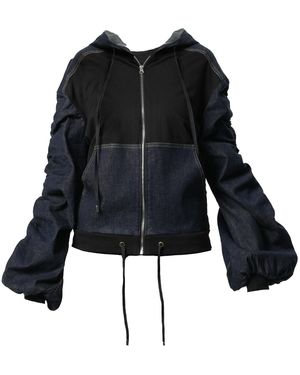 Metamorph Extravagant Denim Jacket With Gathered Sleeves - Black
