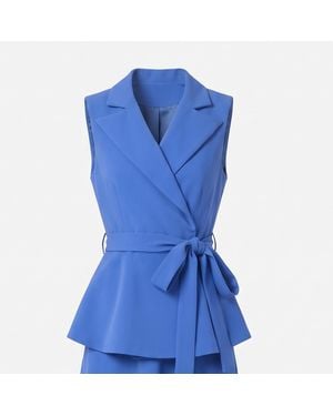 concept A trois Royal Wrap Vest With A Tie Belt - Blue