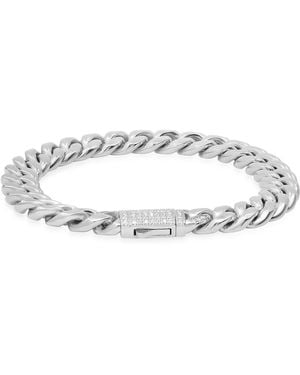 Steeltime Stainless Steel 10Mm Miami Cuban Bracelet With Cz Monaco Clasp 8.5 Inch - Metallic