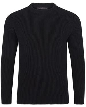 Paul James Knitwear Midweight Cotton Logan Ribbed Crew Neck Jumper - Blue