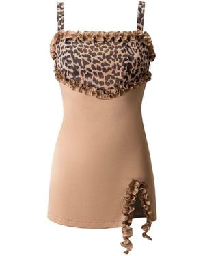 Iellele Leopard Print Silk Mini Dress - Brown