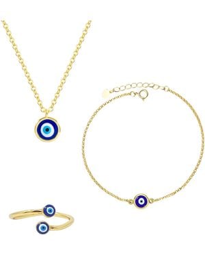 Harfi Evil Eye Plated Necklace Bracelet And Ring Gift Set For Her - Metallic