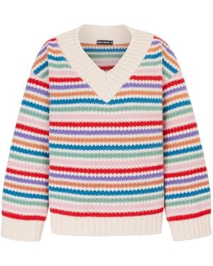 Cara & The Sky Jasmine Wide Sleeve V Neck Striped Jumper - Red