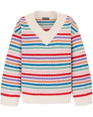 Cara & The Sky Jasmine Wide Sleeve V Neck Striped Jumper - Red
