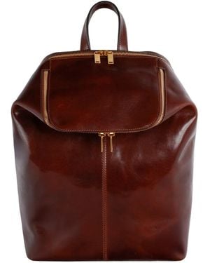 Time Resistance Leather Backpack - Brown