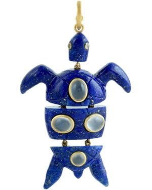 Artisan 14K Lapis & Moonstone Turtle Pendant - Blue
