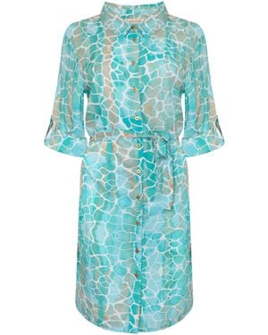 Sophia Alexia Aqua Pebbles Zanzibar Shirt Dress - Blue
