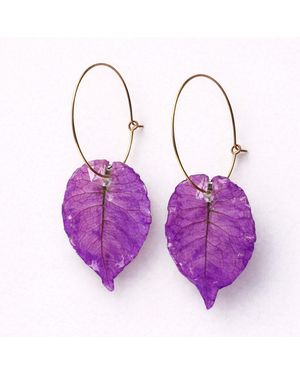 Deessa Ibiza Ibiza Bougainvillea Round Hoop Earrings – Handmade With Real Flowers - Purple