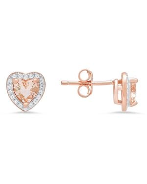 Kylie Harper Heart-Cut Morganite Halo Stud Earrings - Pink