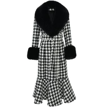 Hortons England Westminster Cashmere Peplum Coat Houndstooth - Black