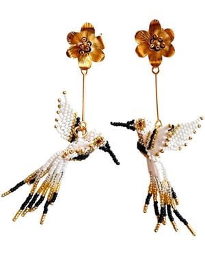 Iliana Arrazola Hummingbird Dangle Earrings, And, Glass Beads, Beaded Jewellery - Metallic