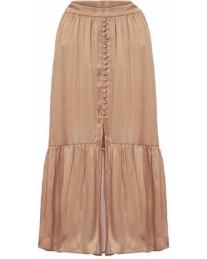 Women & Women Neutrals Hermosa Slit, Long, Buttoned, Satin Skirt - Brown
